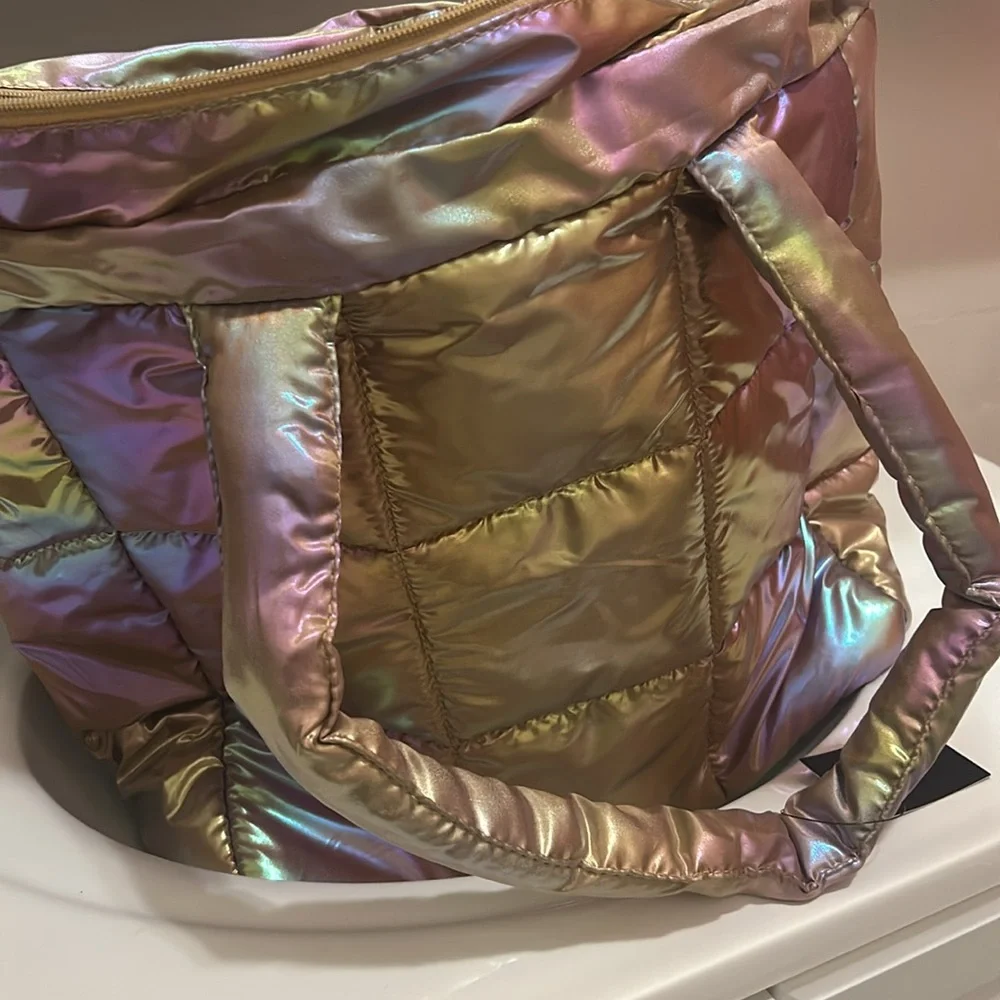 Pink iridescent shiny tote bag, purse forever 21